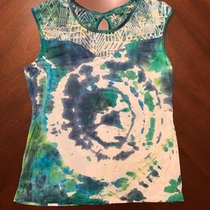 Toto collection short sleeve tie dye lace blouse